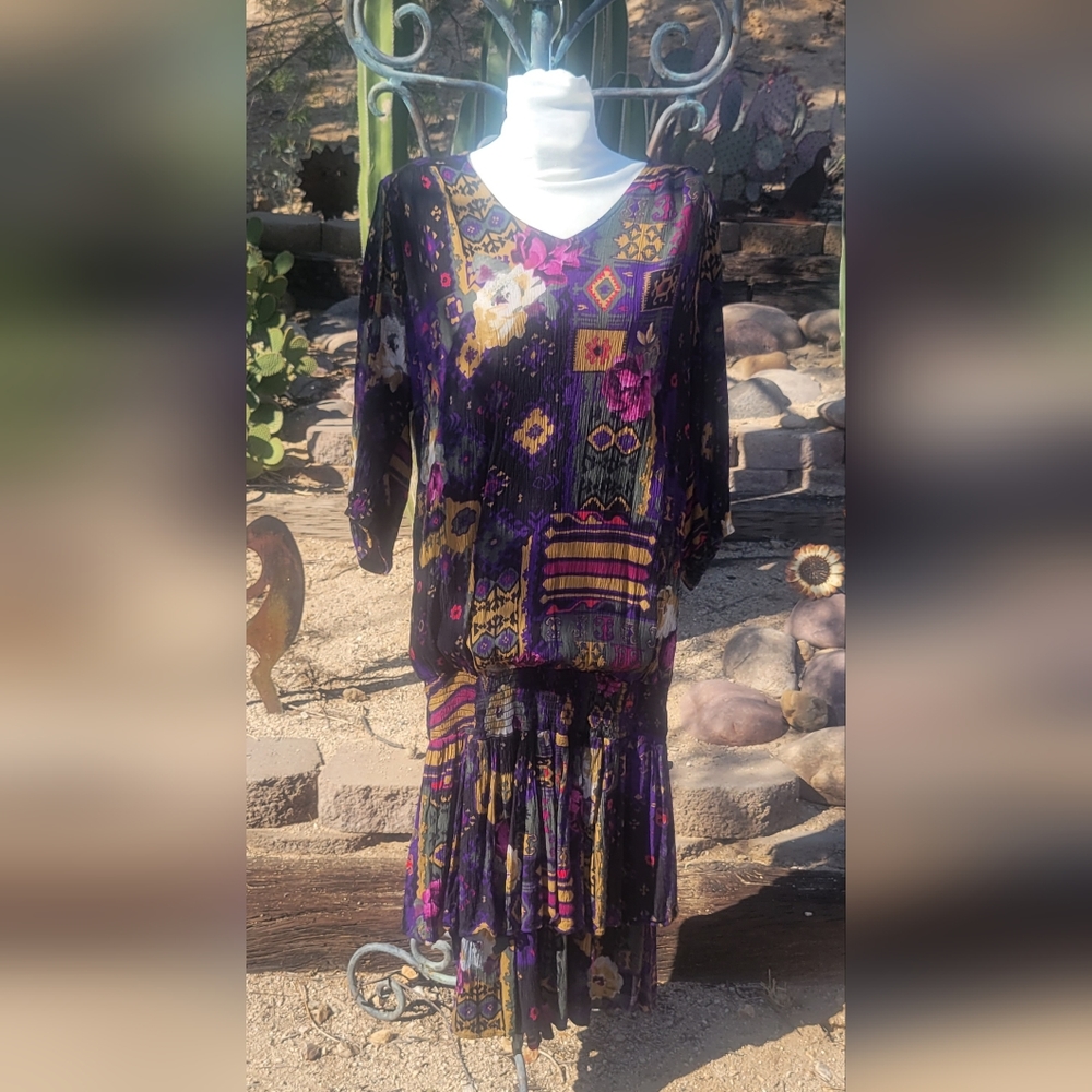 Vintage 80s Sharon Anthony Drop Waist Dress